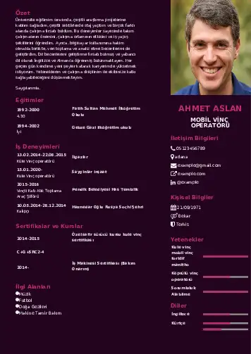 Vinç Operatörü Cv Örnekleri cv indir